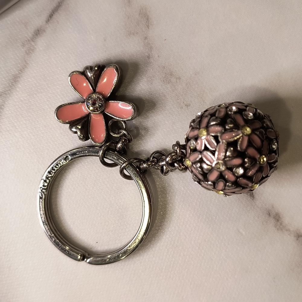 Brighton Vintage key fob with jeweled and enameled ball of flowers, EUC